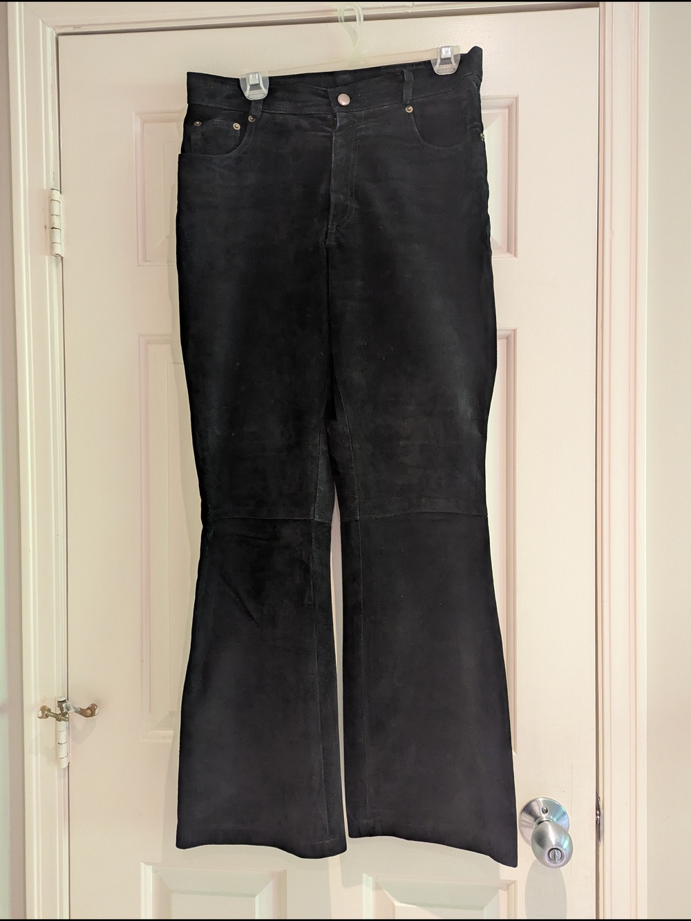 Vintage Womens Black Leather Mid-rise Flare Pants Made In Canada L/XL Bikercore